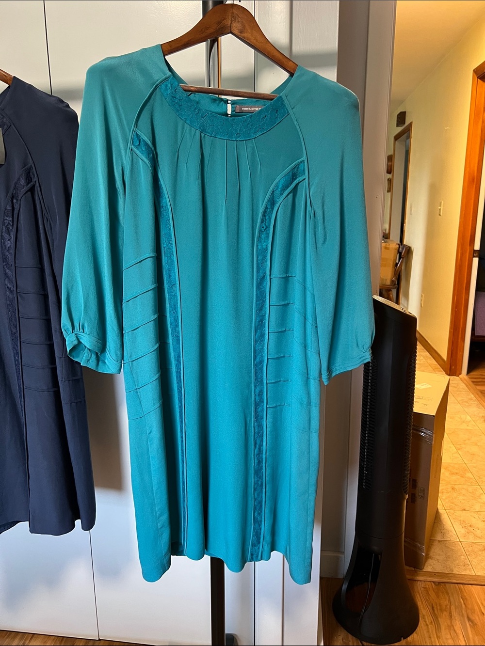 Boden Limited Edition - 100% Silk Teal Midi Dress with Pleated Panels - Lined